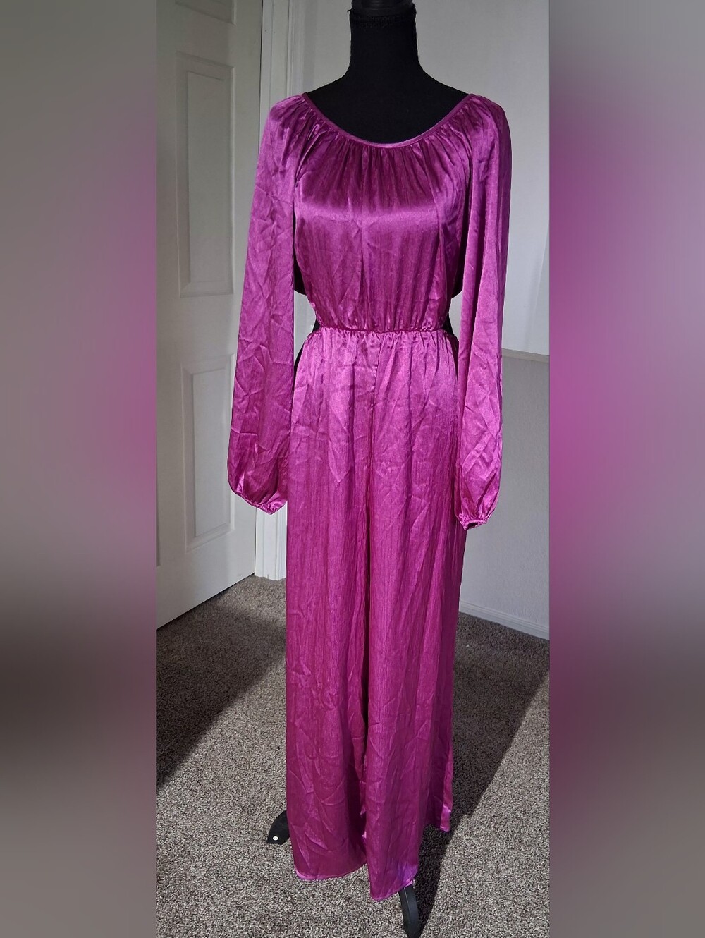 Astr Fuchsia Shimmer Open Back Jumpsuit